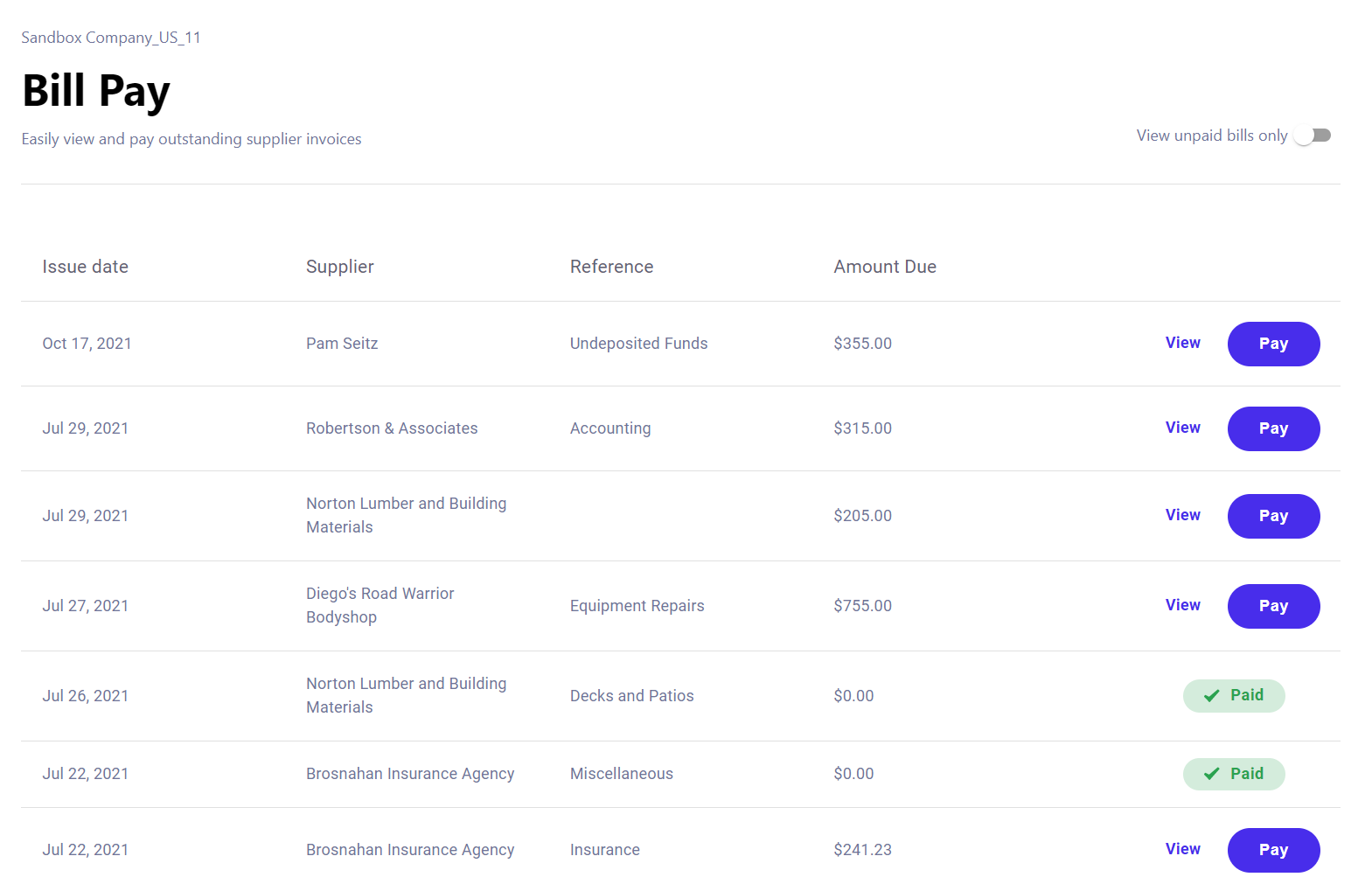 Bill pay demo app UI bill-pay_app-view